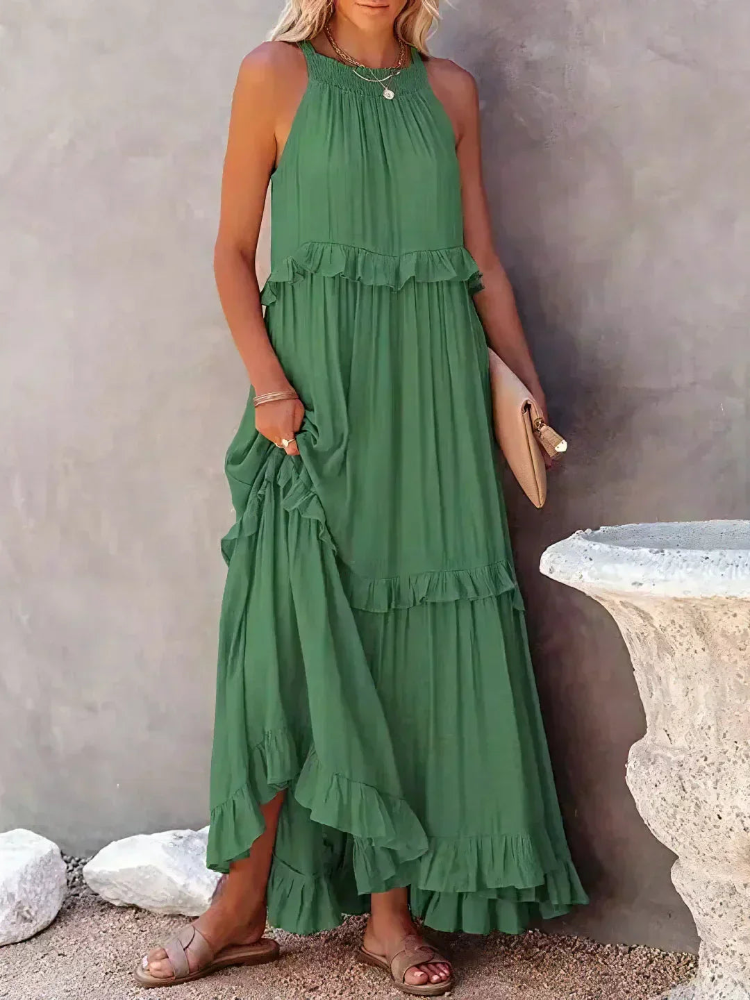 Emily™ | Vestido Maxi con Volantes y Cuello Halter (Casi agotado)