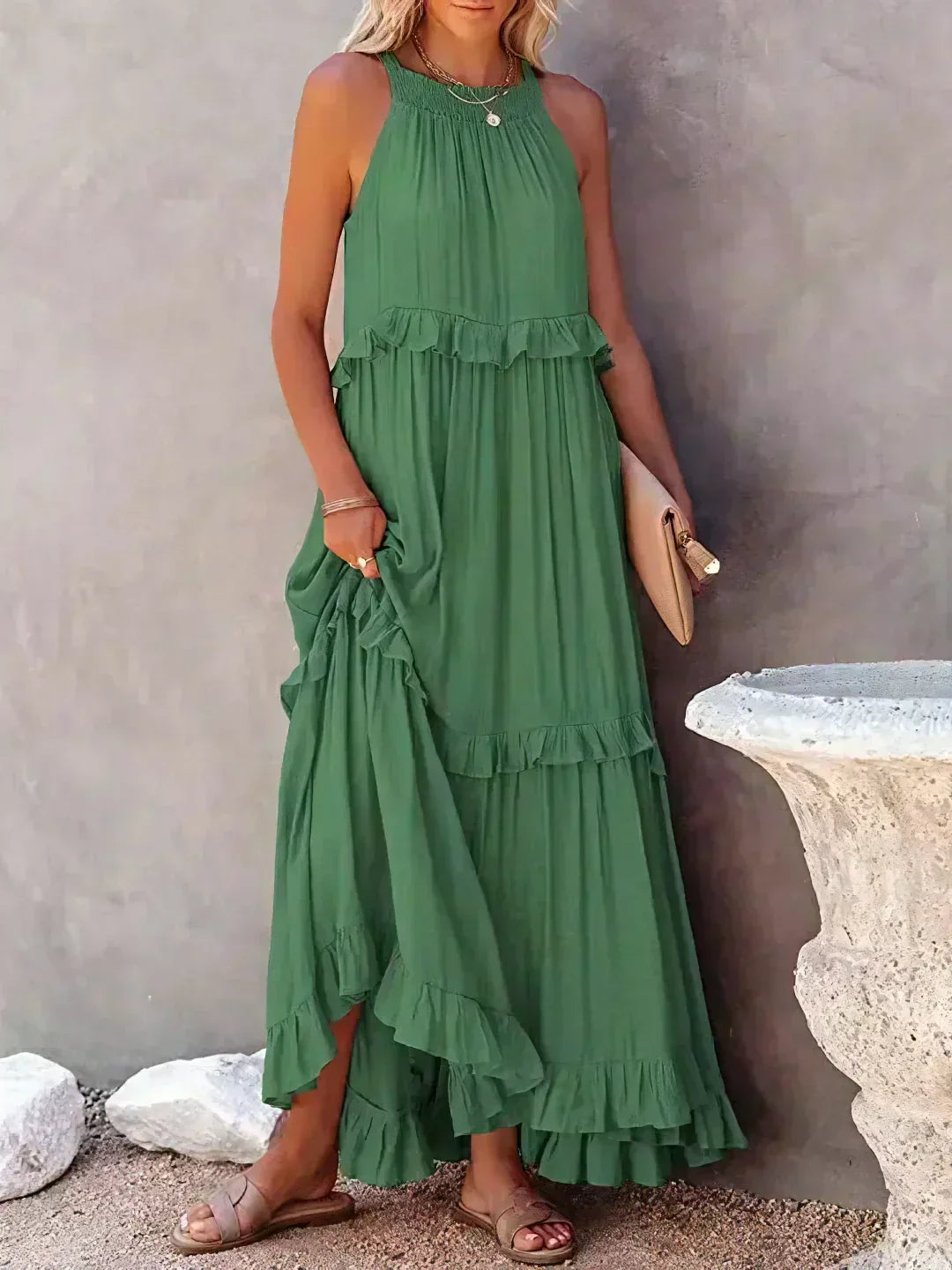 Sarah | Vestido Maxi Halter con Volantes (Stock Limitado)