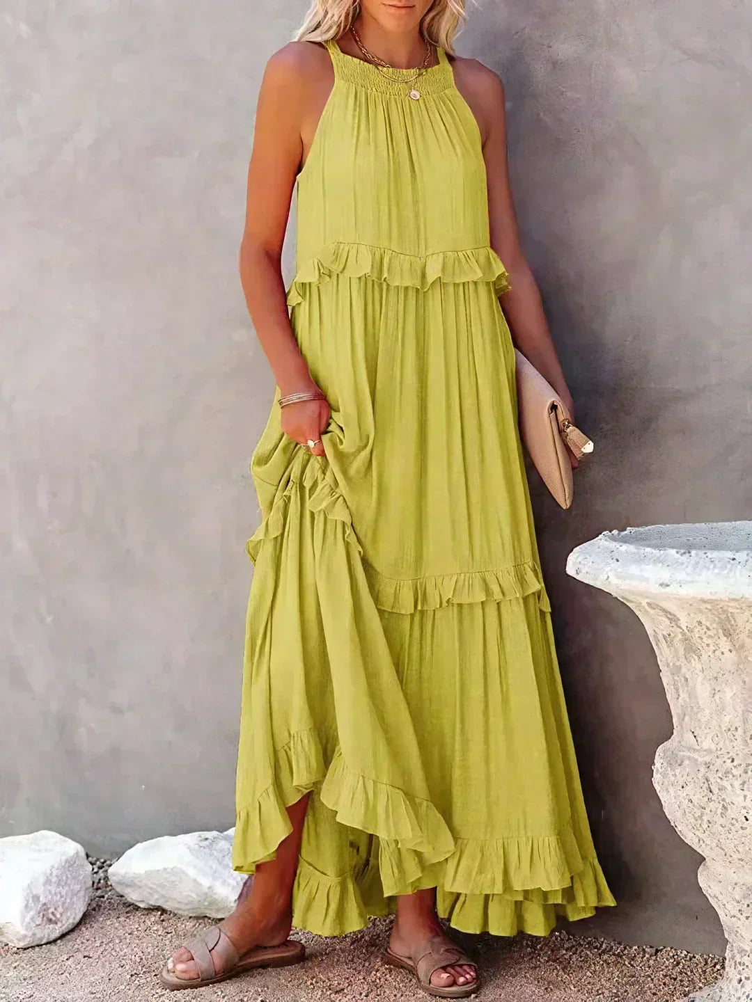Sarah | Vestido Maxi Halter con Volantes (Stock Limitado)