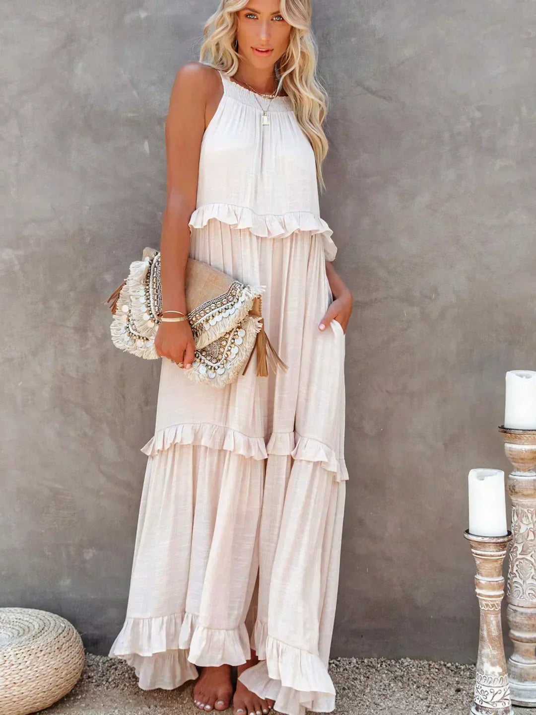 Emily™ | Vestido Maxi con Volantes y Cuello Halter (Casi agotado)