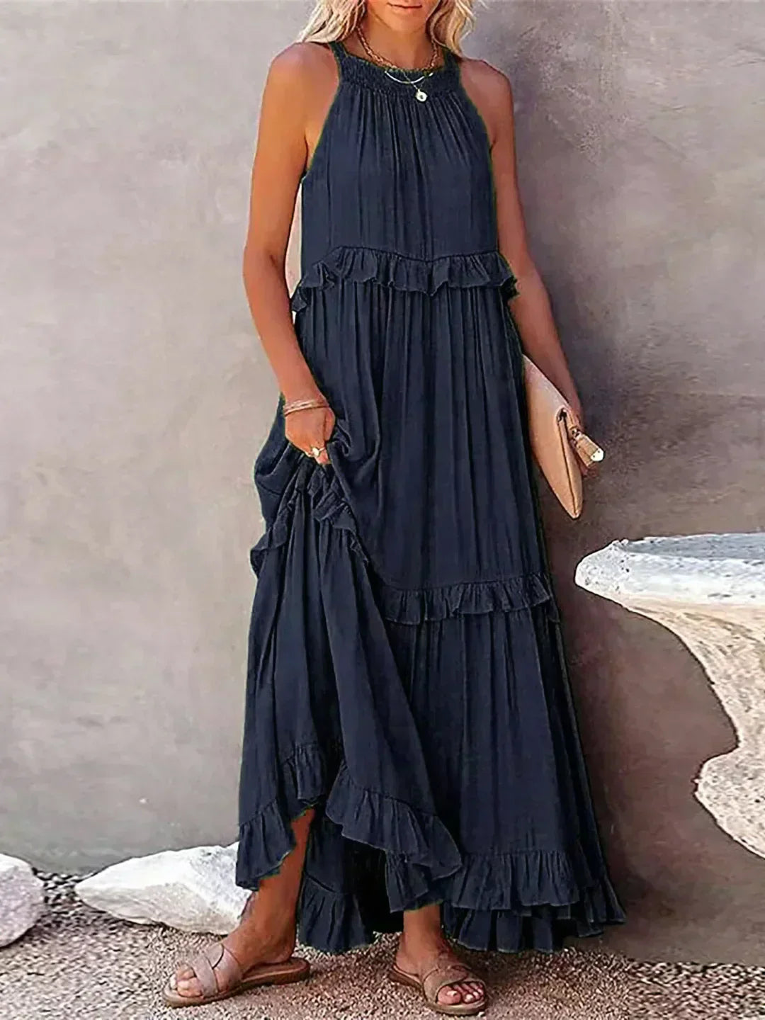 Sarah | Vestido Maxi Halter con Volantes (Stock Limitado)