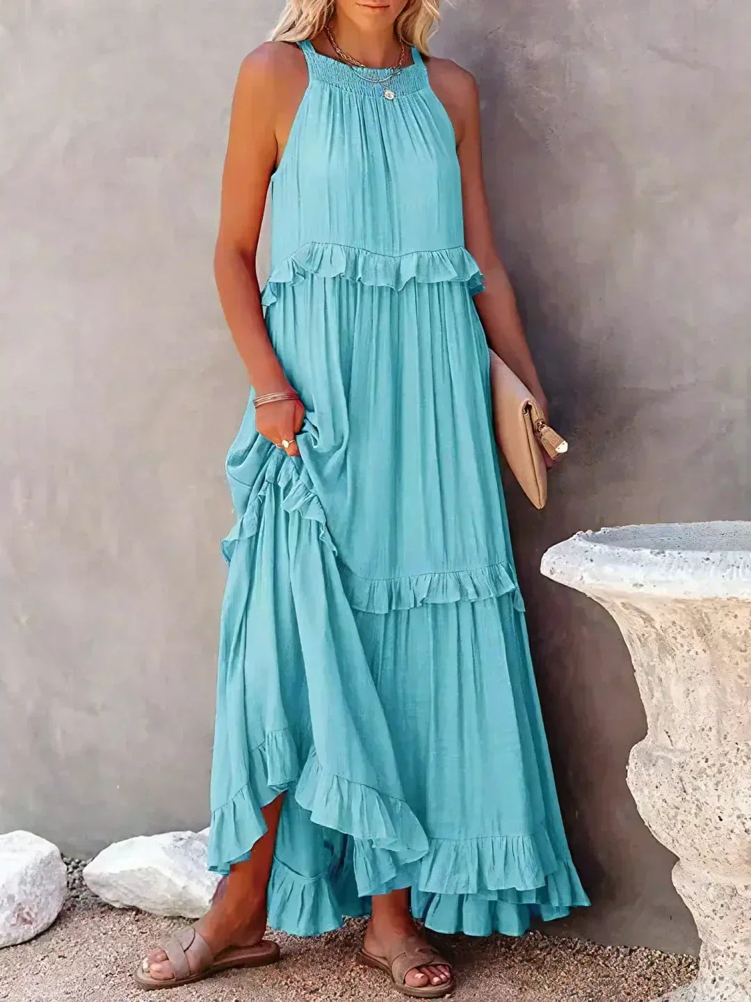 Emily™ | Vestido Maxi con Volantes y Cuello Halter (Casi agotado)