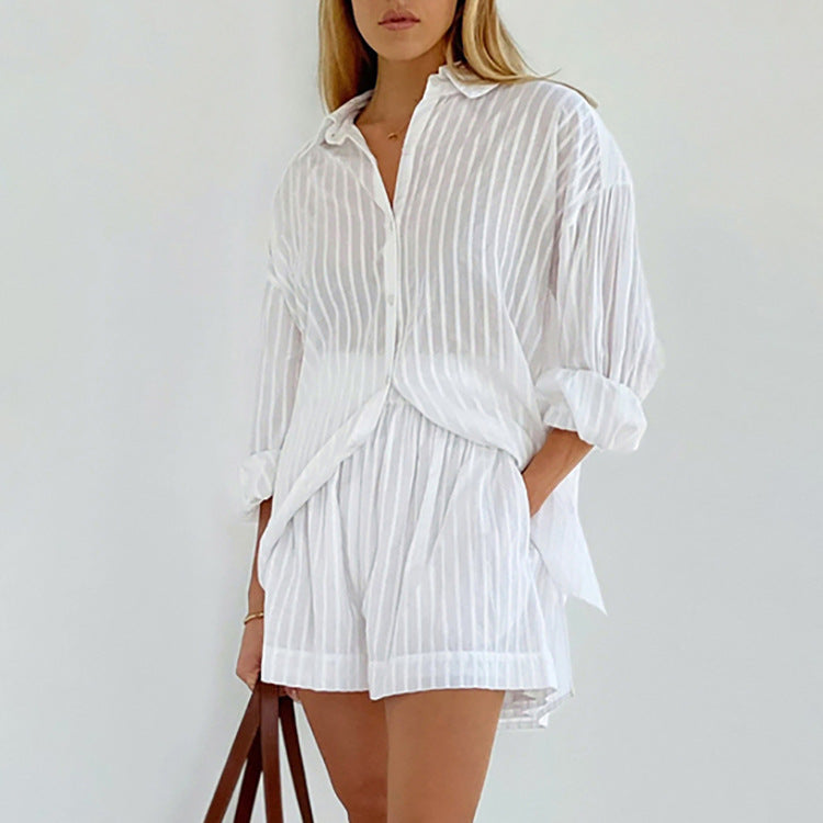 Liliane™ | Conjunto de Camisa Abotonada y Shorts Chic y Fresco