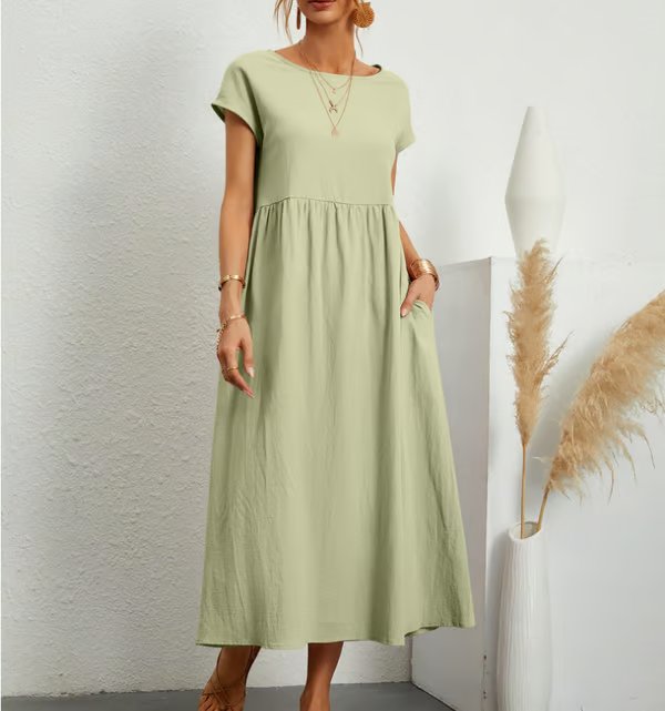 VESTIDO SIN MANGAS DE ALGODÓN-LINO CON BOLSILLO
