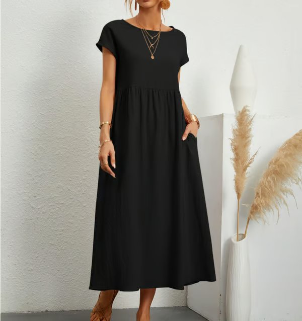 VESTIDO SIN MANGAS DE ALGODÓN-LINO CON BOLSILLO