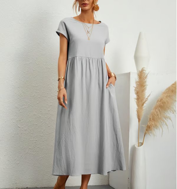 VESTIDO SIN MANGAS DE ALGODÓN-LINO CON BOLSILLO