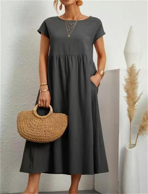 VESTIDO SIN MANGAS DE ALGODÓN-LINO CON BOLSILLO
