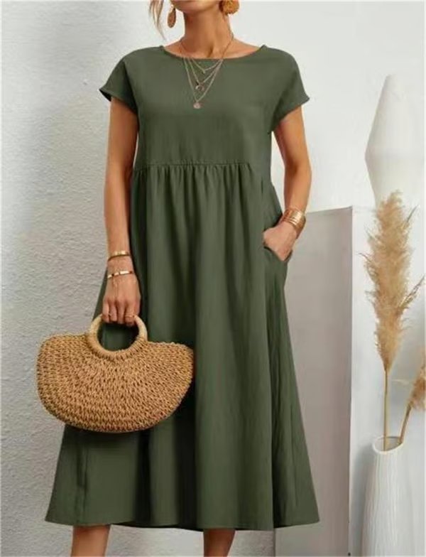 VESTIDO SIN MANGAS DE ALGODÓN-LINO CON BOLSILLO