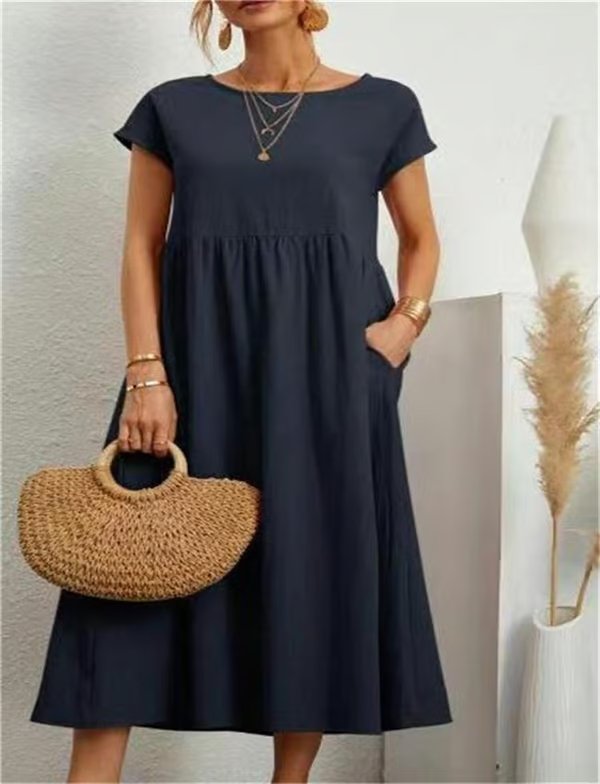 VESTIDO SIN MANGAS DE ALGODÓN-LINO CON BOLSILLO