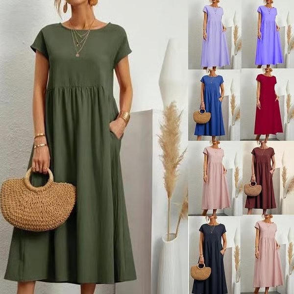 VESTIDO SIN MANGAS DE ALGODÓN-LINO CON BOLSILLO