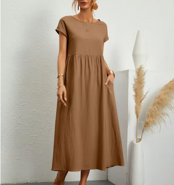 VESTIDO SIN MANGAS DE ALGODÓN-LINO CON BOLSILLO