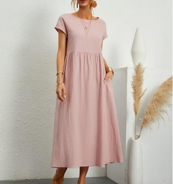 VESTIDO SIN MANGAS DE ALGODÓN-LINO CON BOLSILLO