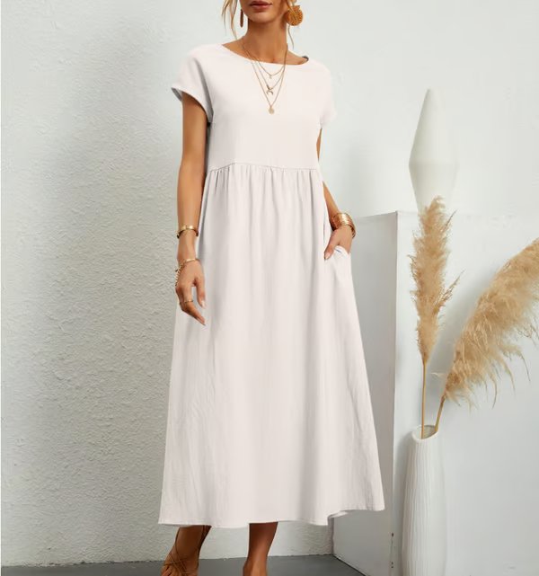 VESTIDO SIN MANGAS DE ALGODÓN-LINO CON BOLSILLO