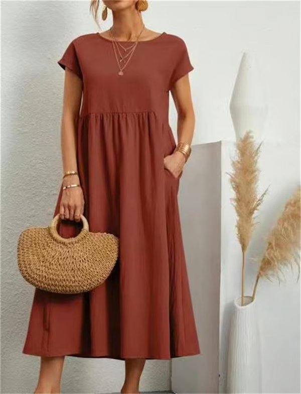 VESTIDO SIN MANGAS DE ALGODÓN-LINO CON BOLSILLO