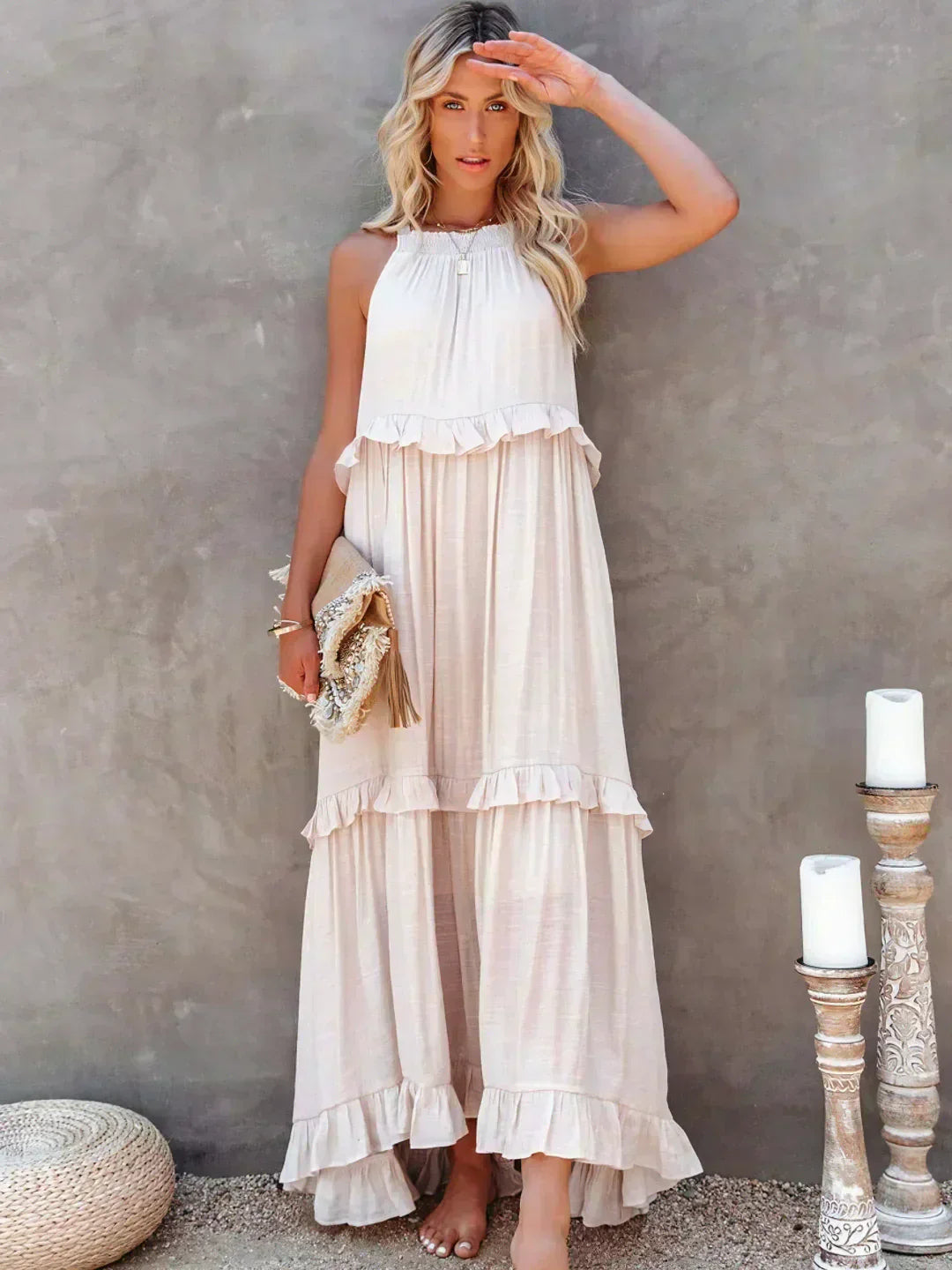 Sarah | Vestido Maxi Halter con Volantes (Stock Limitado)