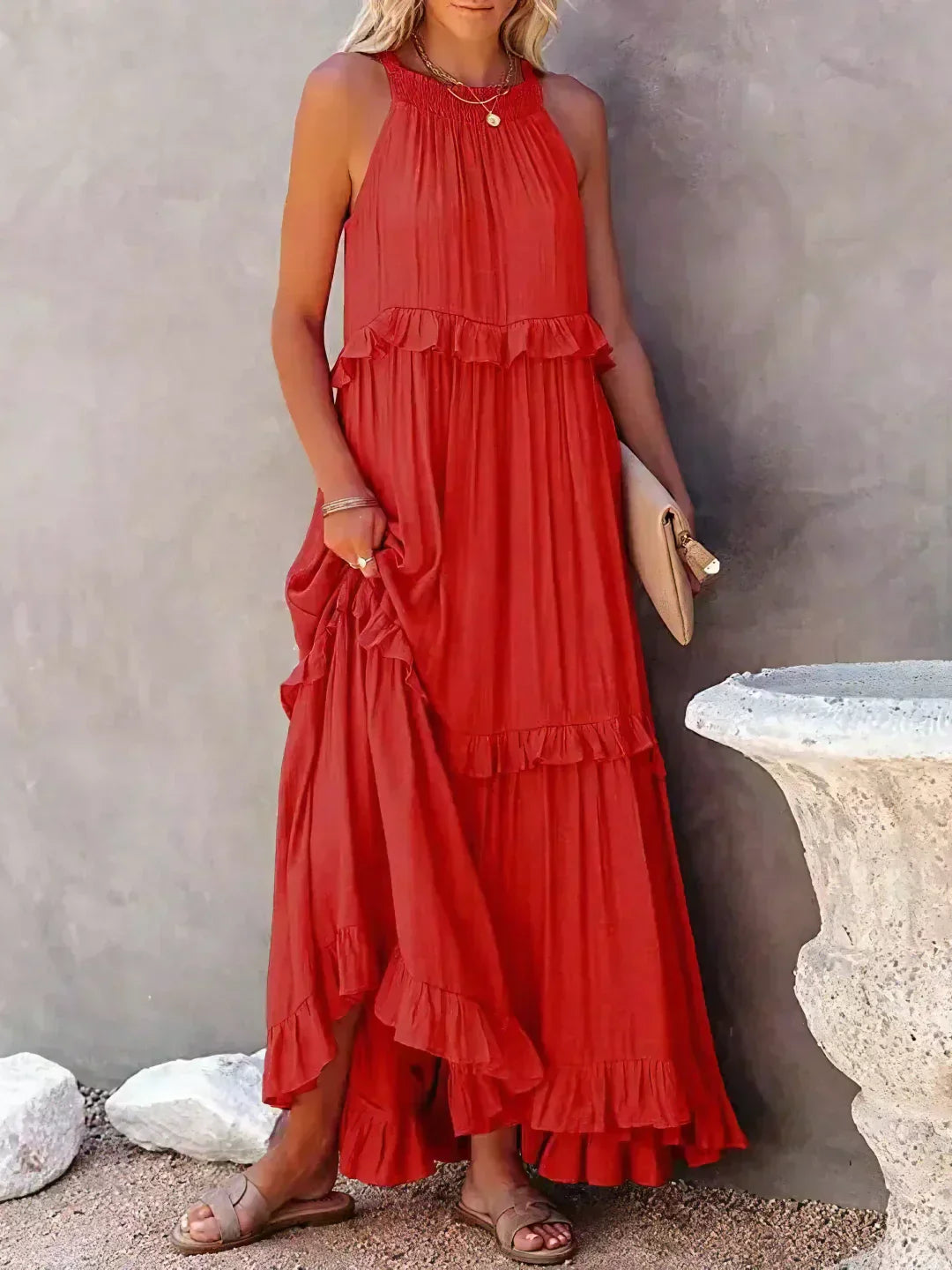 Emily™ | Vestido Maxi con Volantes y Cuello Halter (Casi agotado)