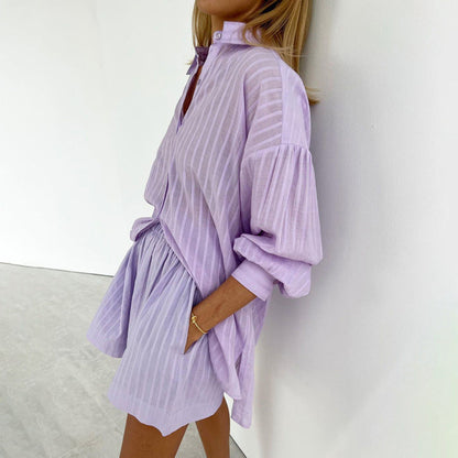 Liliane™ | Conjunto de Camisa Abotonada y Shorts Chic y Fresco